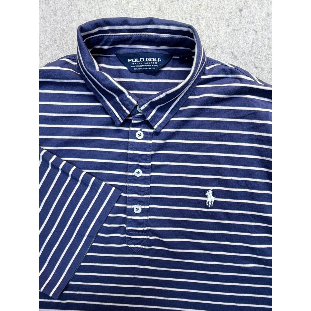 Polo Golf Ralph Lauren Polo Shirt‎ Mens L Blue Striped Pima Cotton Short Sleeve